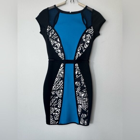 River Island Royal Blue & Black Patterned Dress – Size 8 - Picture 1 of 16